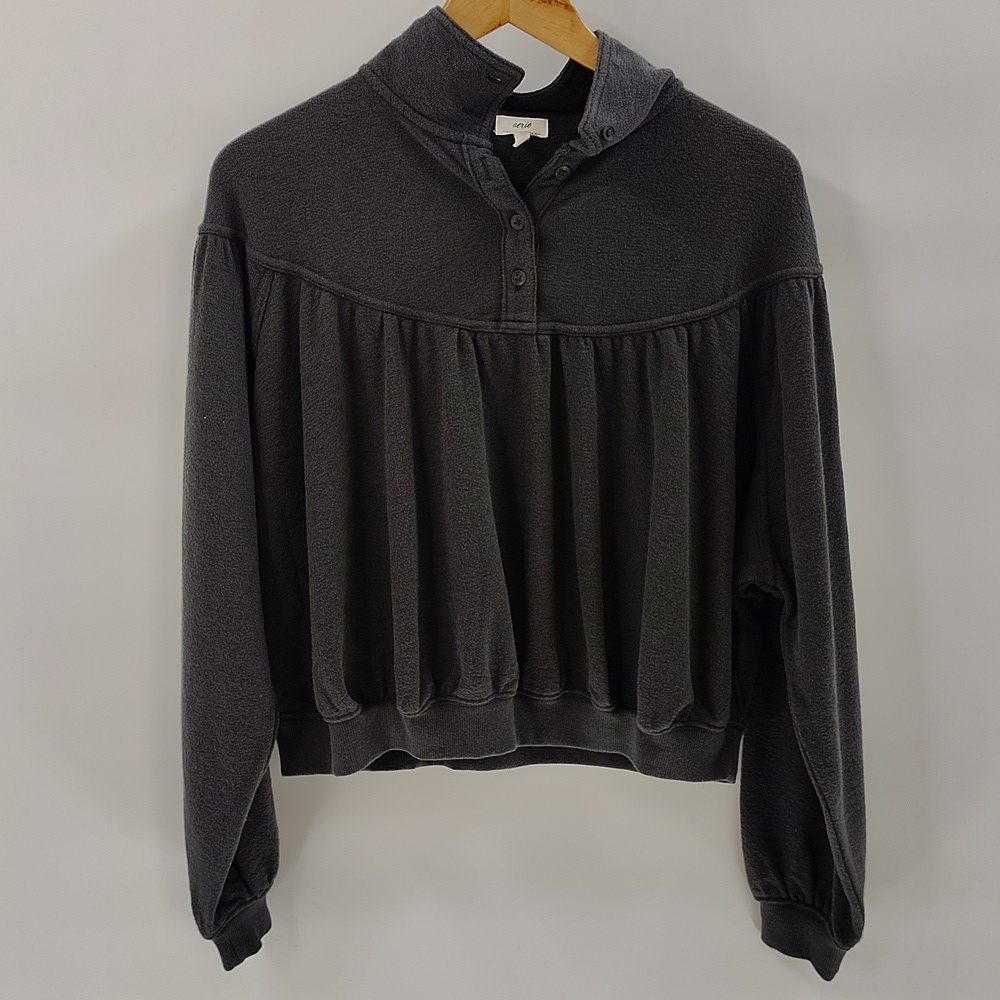 Aerie Soft Life Button Sweatshirt Oversized XS American Eagle Smoked Gray 